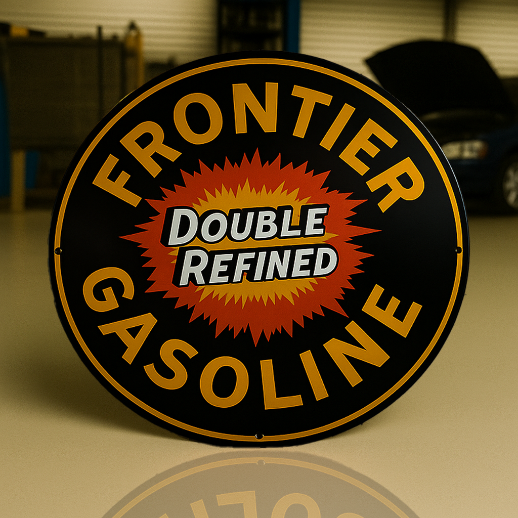 Frontier Gasoline - Double Refined Retro Style Metal Tabela