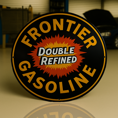 Frontier Gasoline - Double Refined Retro Style Metal Tabela
