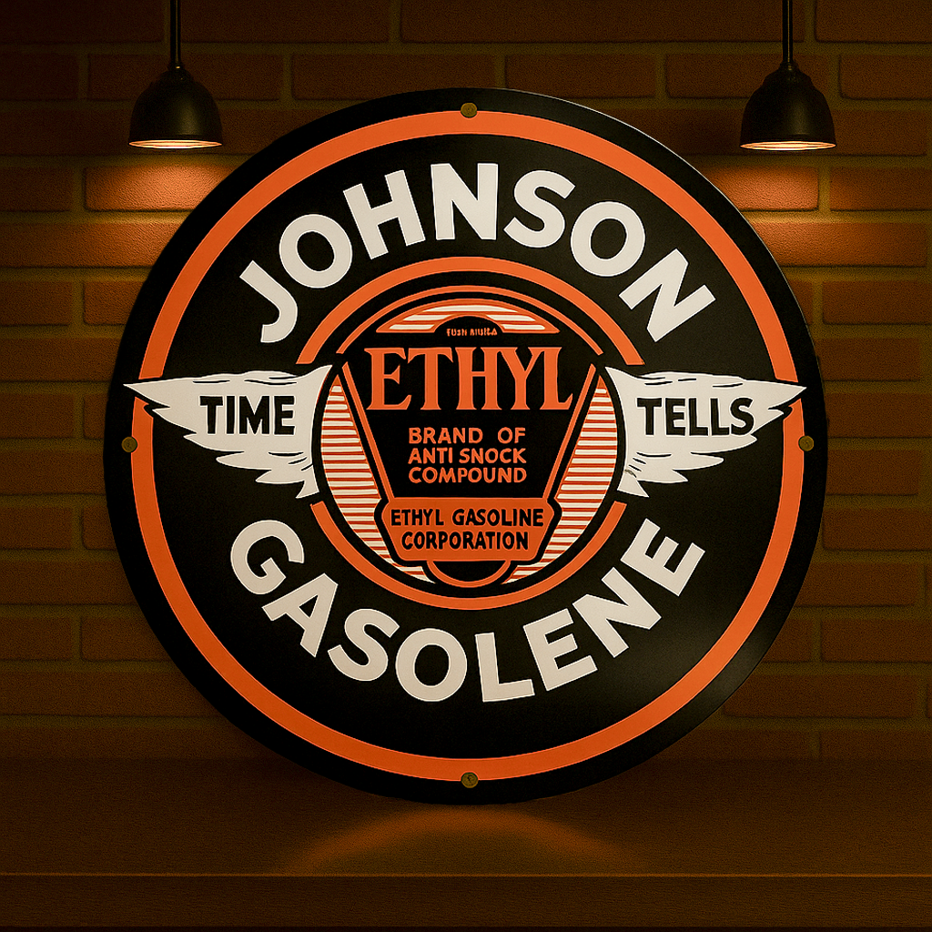 JOHNSON GASOLENE Time Tells Ethyl Wings Metal Tabela