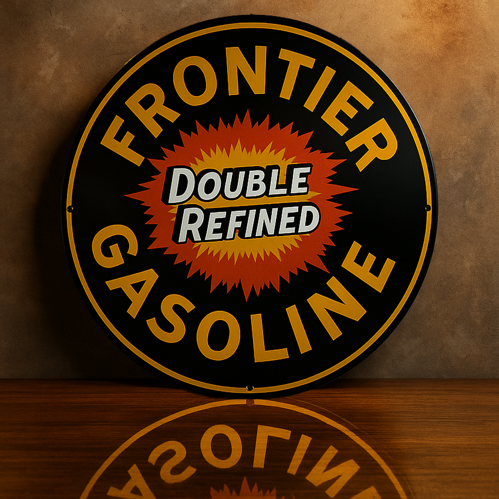 Frontier Gasoline - Double Refined Retro Style Metal Tabela