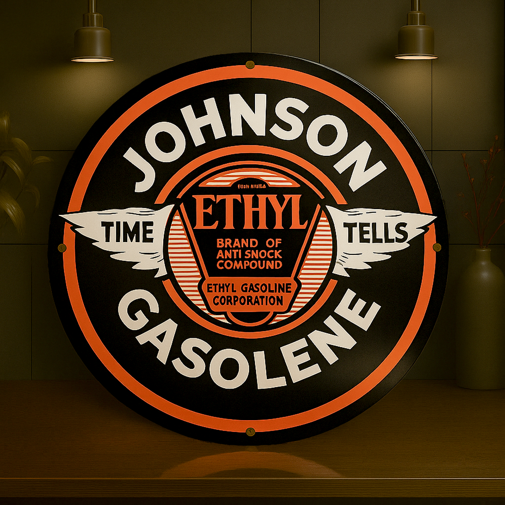 JOHNSON GASOLENE Time Tells Ethyl Wings Metal Tabela