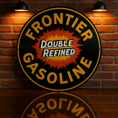 Frontier Gasoline - Double Refined Retro Style Metal Tabela