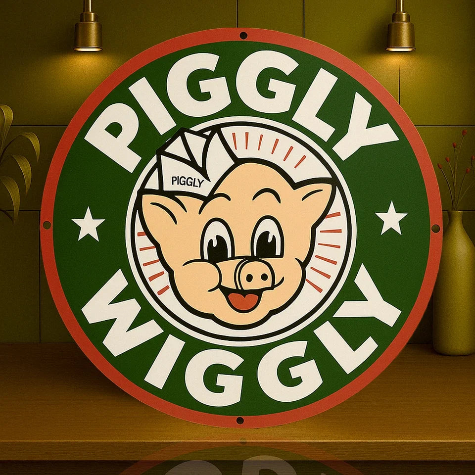 Piggly Wiggly Grocery - Retro Pig Logo - (Copy) Metal Tabela