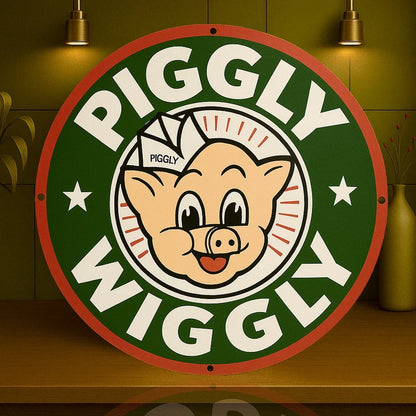 Piggly Wiggly Grocery - Retro Pig Logo - (Copy) Metal Tabela