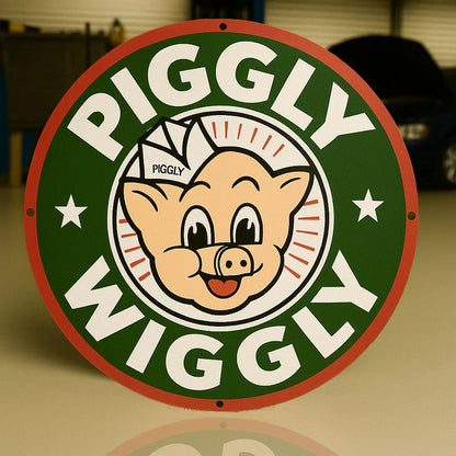 Piggly Wiggly Grocery - Retro Pig Logo - (Copy) Metal Tabela