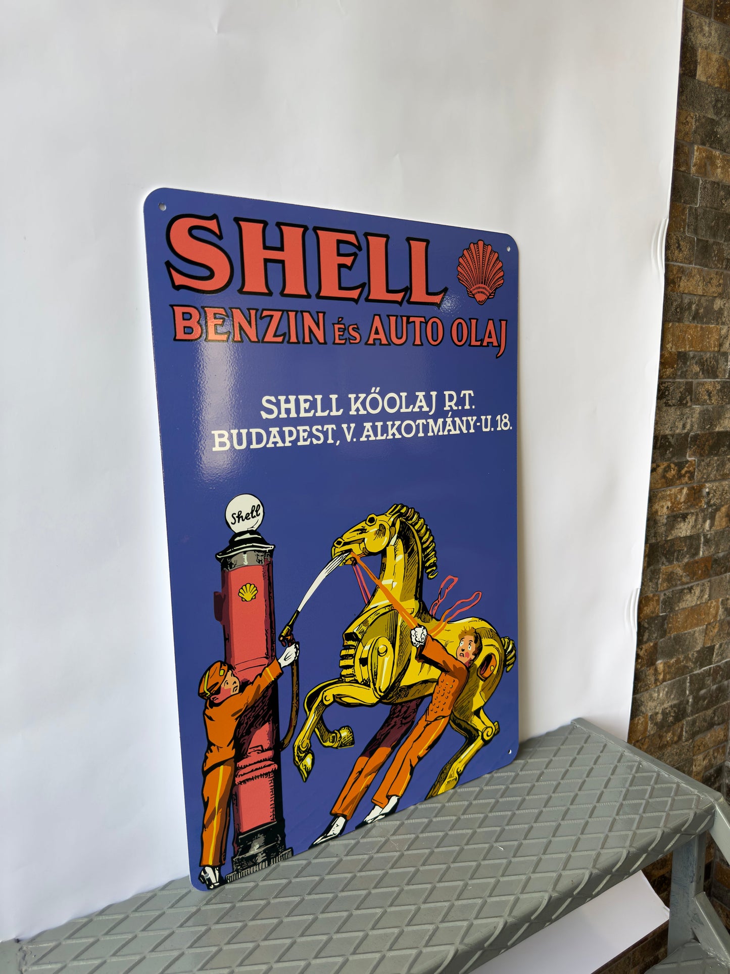 Shell Auto Olaj Vintage Motor Oil Metal Tabela
