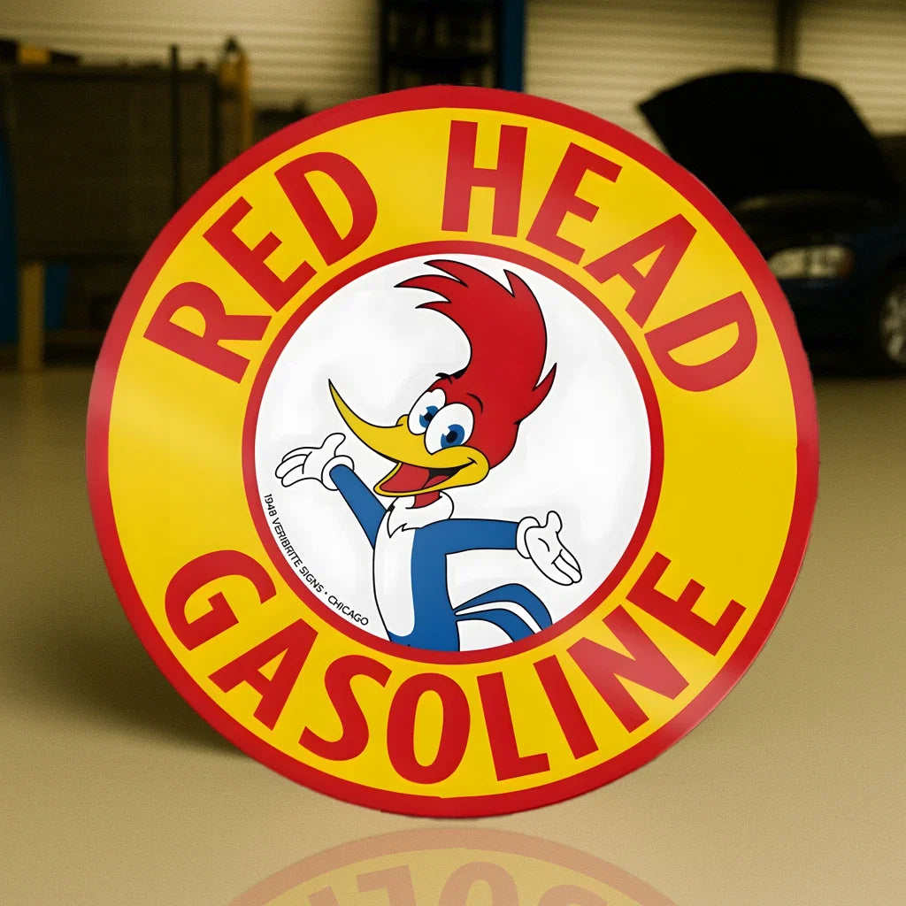 Red Head Cartoon Gasoline Metal Tabela