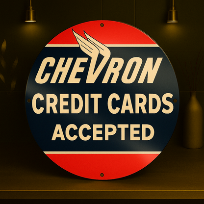 Chevron Credit Cards Accepted Metal Tabela