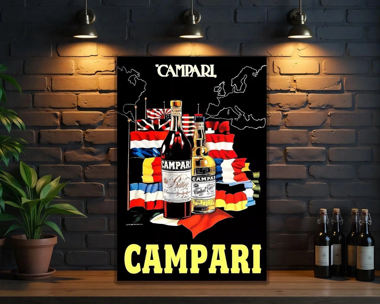 Campari Rare European International Flags Metal Tabela