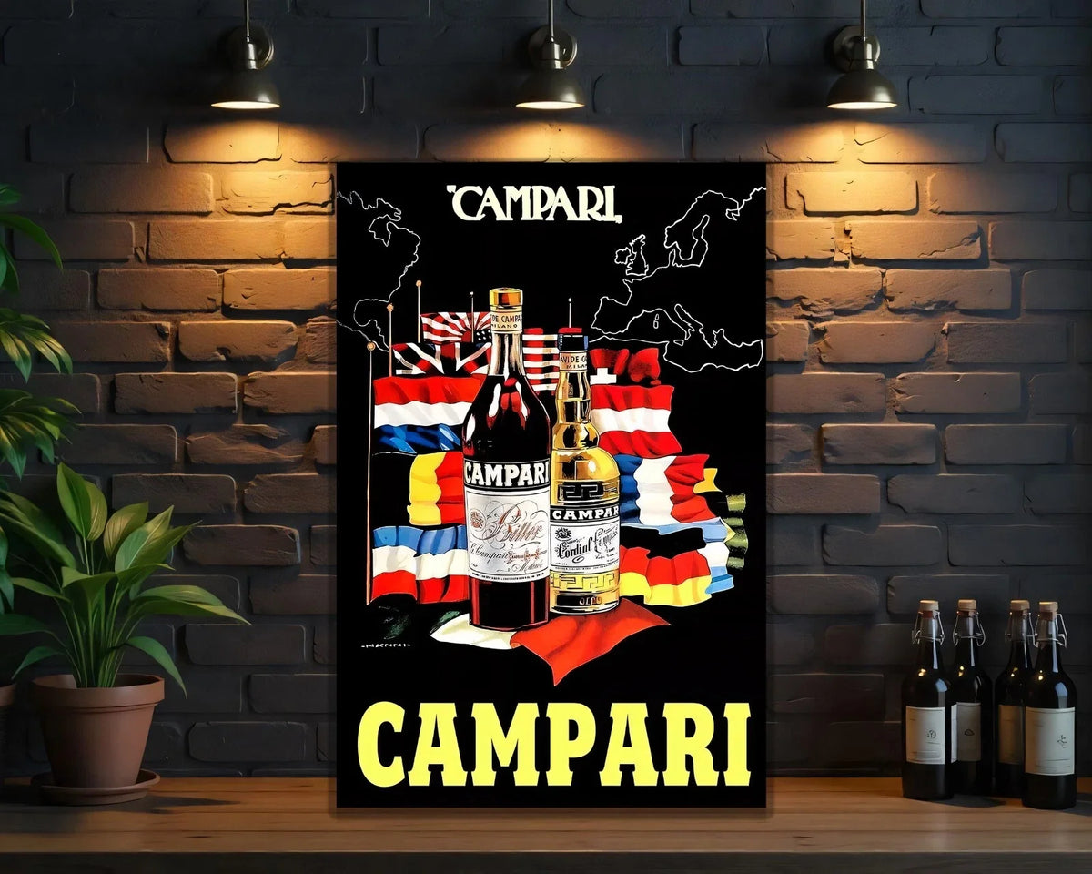 Campari Rare European International Flags Metal Tabela