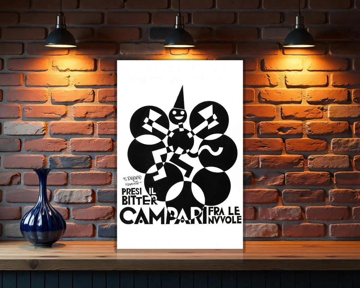 Campari Depero "Presi il Bitter fra le Nuvole" Metal Tabela