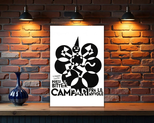 Campari Depero "Presi il Bitter fra le Nuvole" Metal Tabela