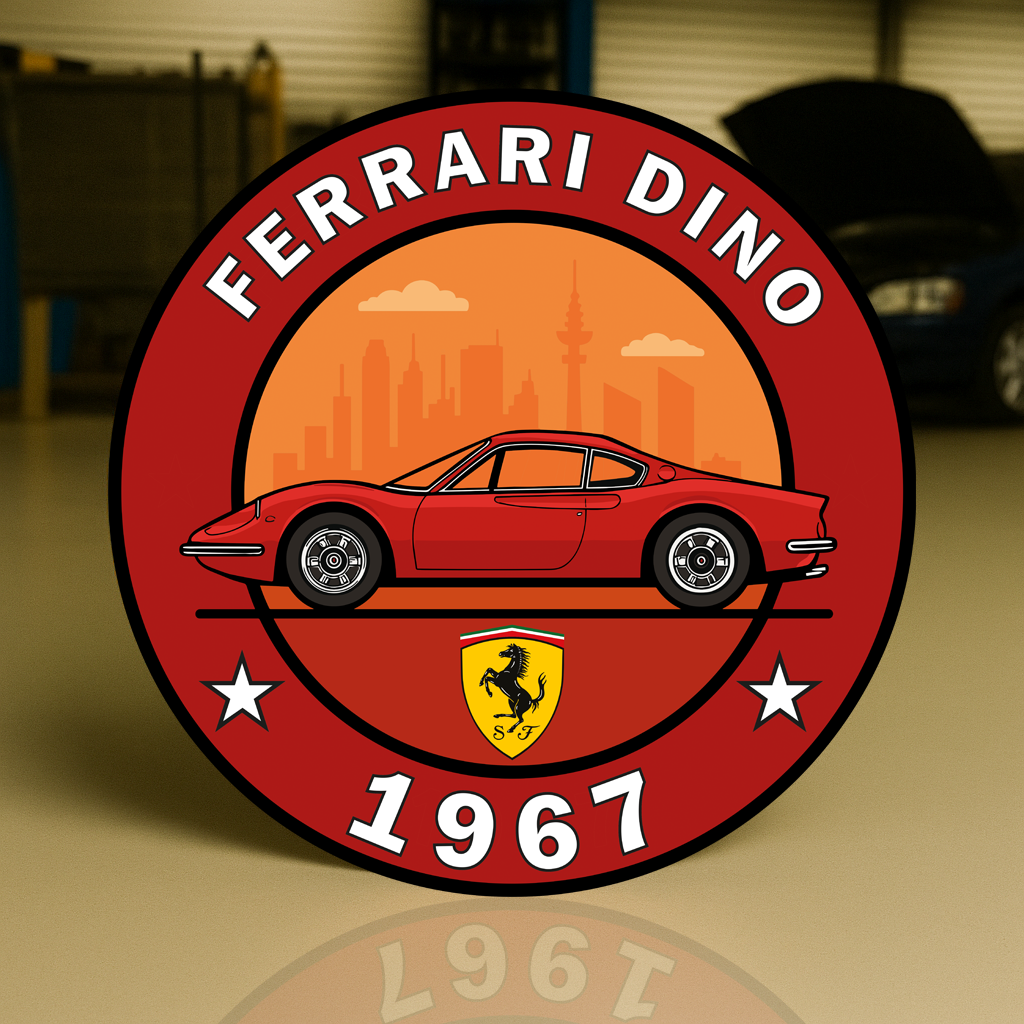 FERRARI DINO The Birth of the Baby Ferrari (1967) Metal Tabela