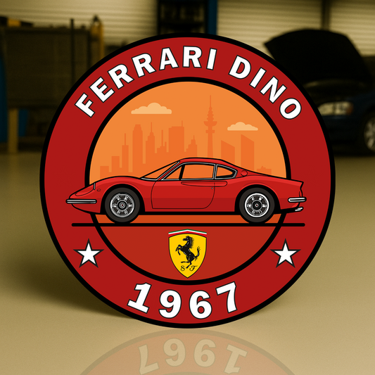 FERRARI DINO The Birth of the Baby Ferrari (1967) Metal Tabela