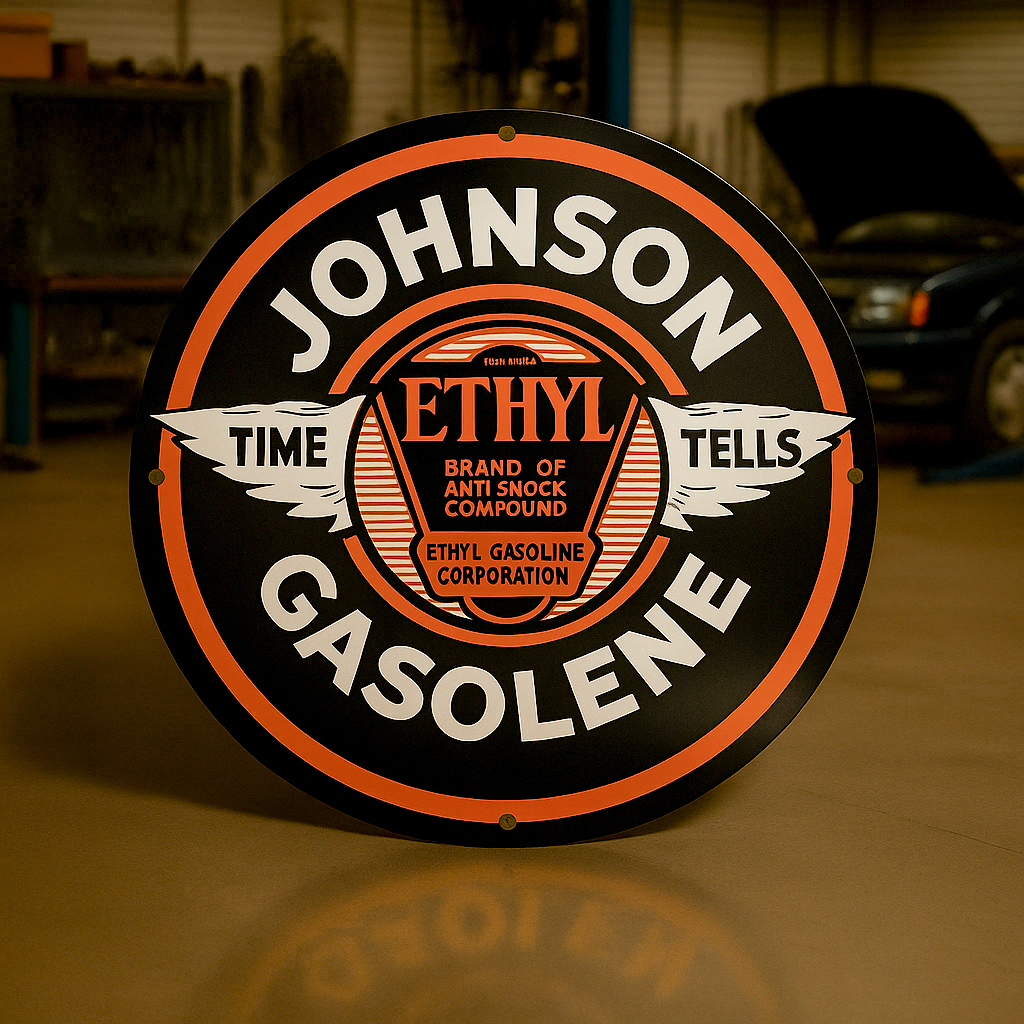 JOHNSON GASOLENE Time Tells Ethyl Wings Metal Tabela