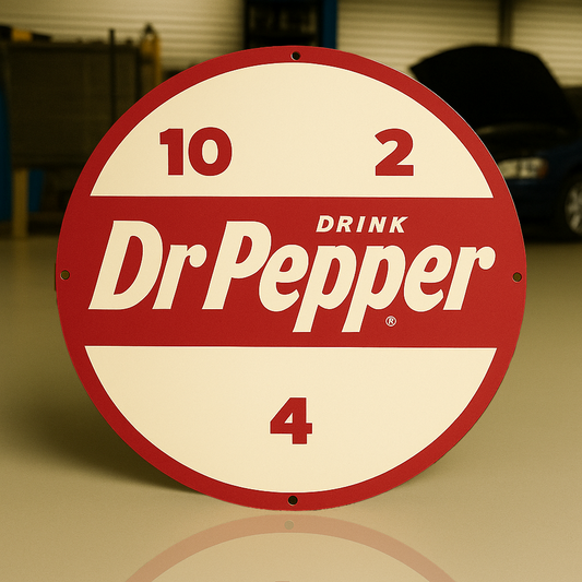 Dr. Pepper Vintage Clock Logo - Soda Advertising Metal Tabela