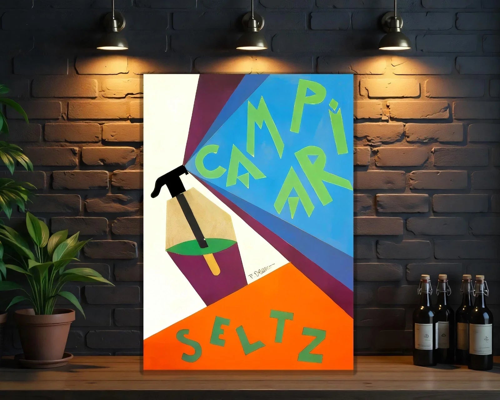 Campari Seltz Futurist - Bold Geometric Version Metal Tabela