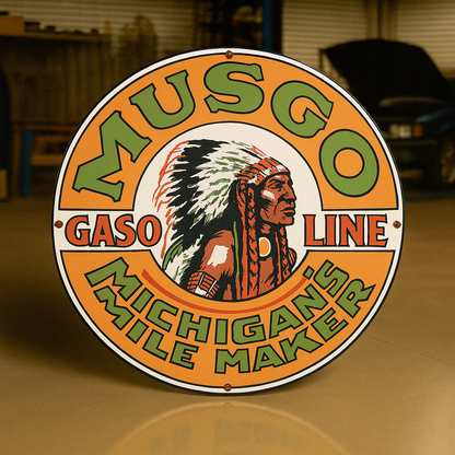 MUSGO Gasoline Michigan's Mile Maker Metal Tabela