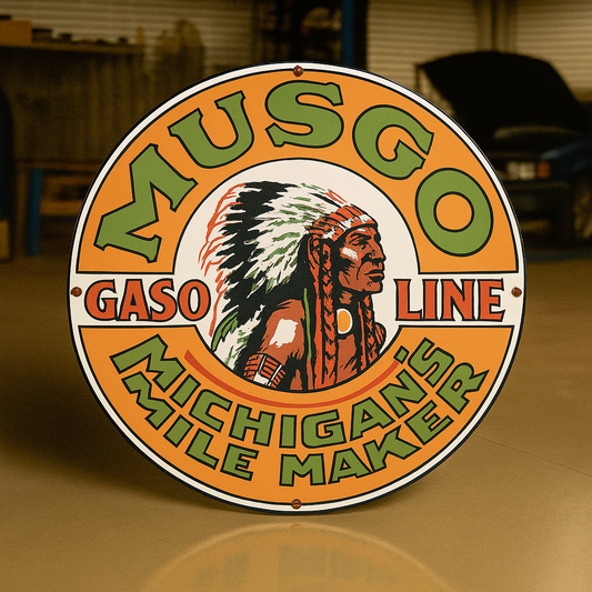MUSGO Gasoline Michigan's Mile Maker Metal Tabela