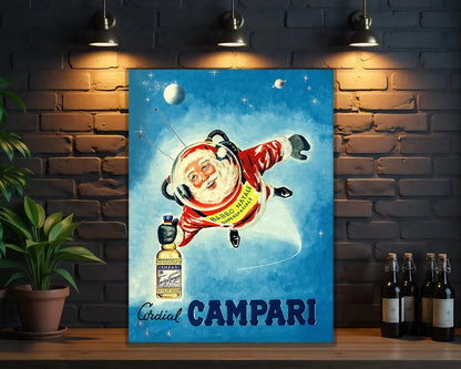 Campari Cordial Space Santa Italian Christmas Metal Tabela