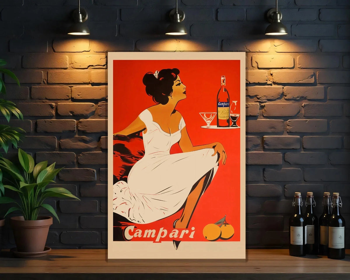 Campari Lady in White - Elegant Retro Italian Metal Tabela
