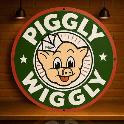 Piggly Wiggly Grocery - Retro Pig Logo - (Copy) Metal Tabela