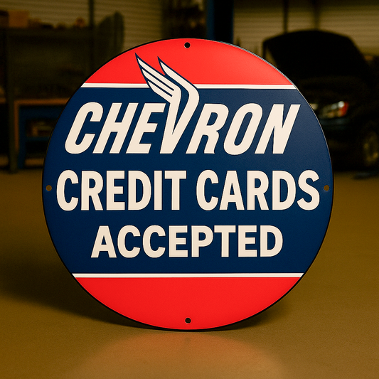 Chevron Credit Cards Accepted Metal Tabela