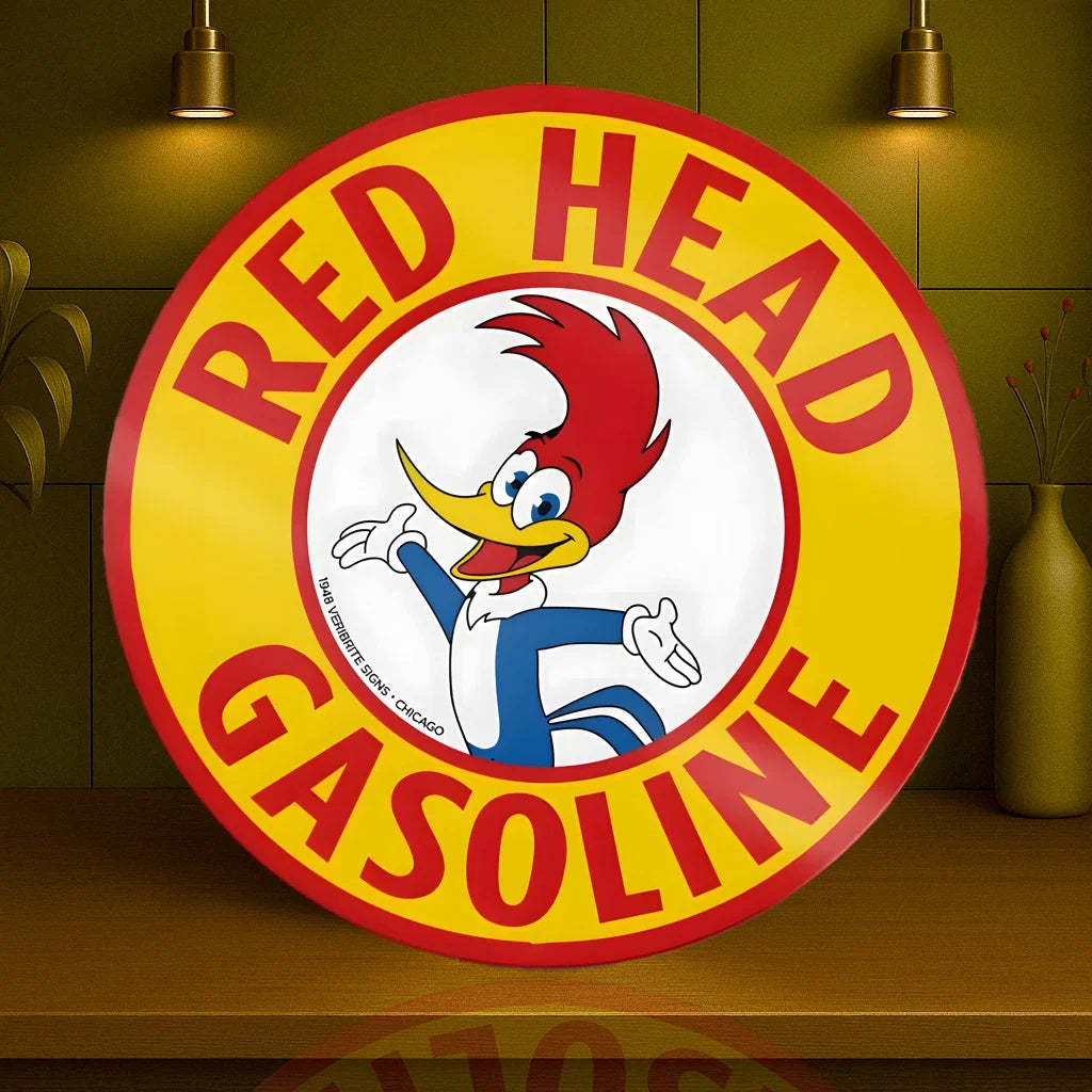 Red Head Cartoon Gasoline Metal Tabela