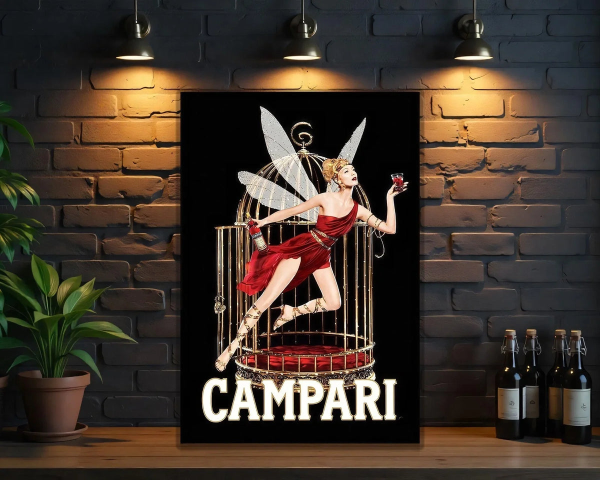 Campari Magical Vintage Fairy in Cage Metal Tabela