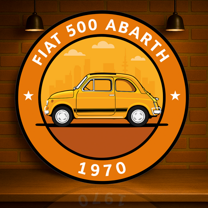 Fiat 500 Abarth (1970) Italian City Rocket Tribute Metal Tabela