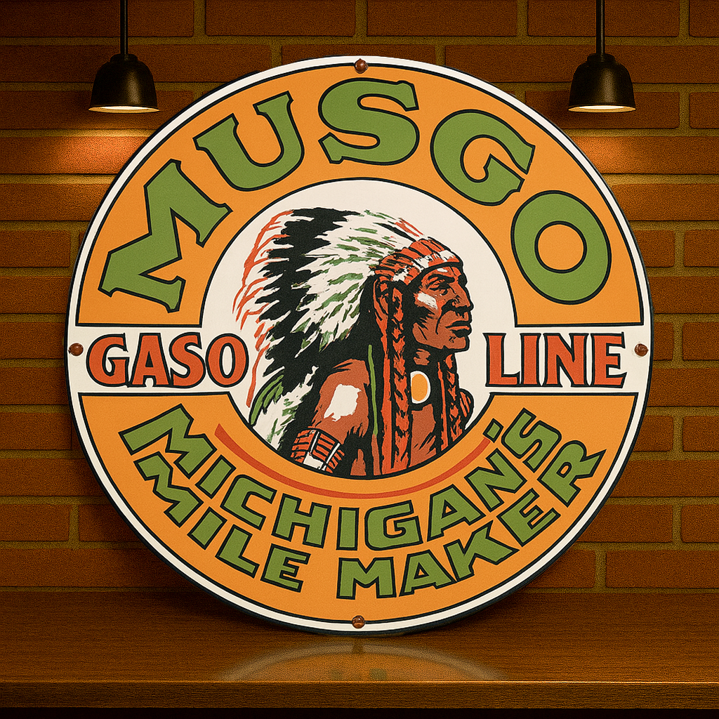 MUSGO Gasoline Michigan's Mile Maker Metal Tabela