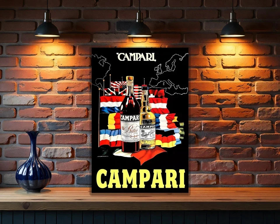 Campari Rare European International Flags Metal Tabela