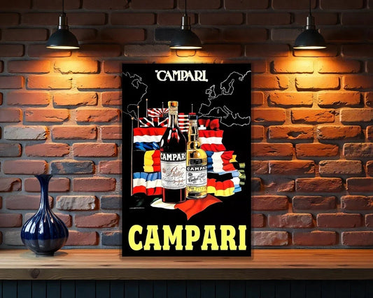 Campari Rare European International Flags Metal Tabela