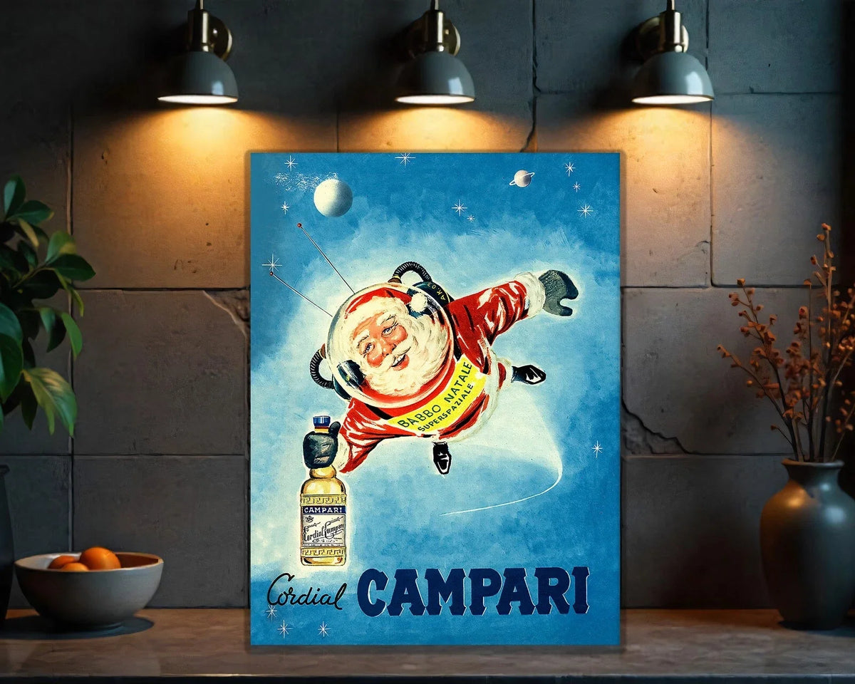 Campari Cordial Space Santa Italian Christmas Metal Tabela