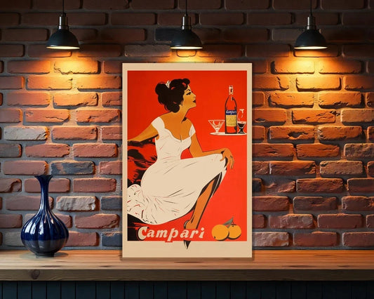 Campari Lady in White - Elegant Retro Italian Metal Tabela