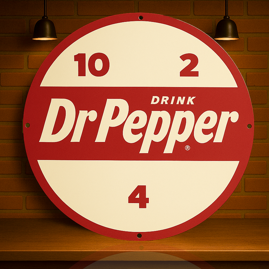 Dr. Pepper Vintage Clock Logo - Soda Advertising Metal Tabela