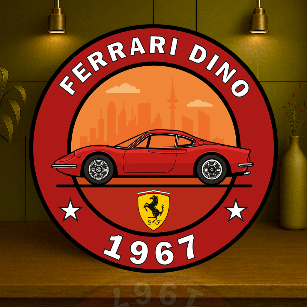 FERRARI DINO The Birth of the Baby Ferrari (1967) Metal Tabela