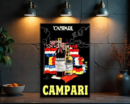 Campari Rare European International Flags Metal Tabela