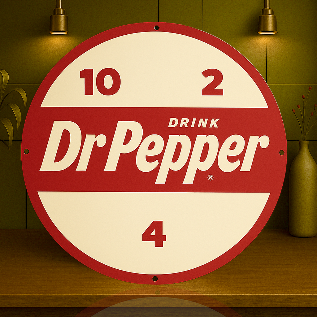 Dr. Pepper Vintage Clock Logo - Soda Advertising Metal Tabela