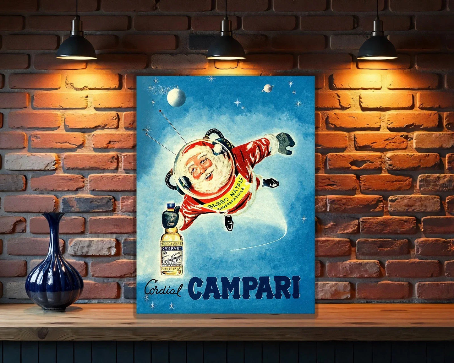 Campari Cordial Space Santa Italian Christmas Metal Tabela