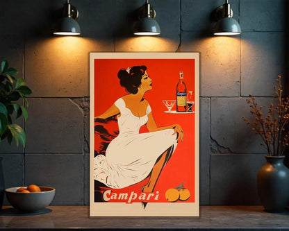 Campari Lady in White - Elegant Retro Italian Metal Tabela