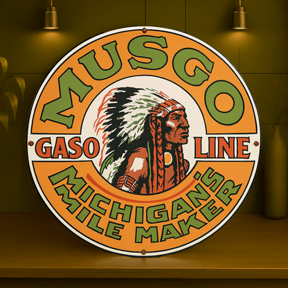 MUSGO Gasoline Michigan's Mile Maker Metal Tabela