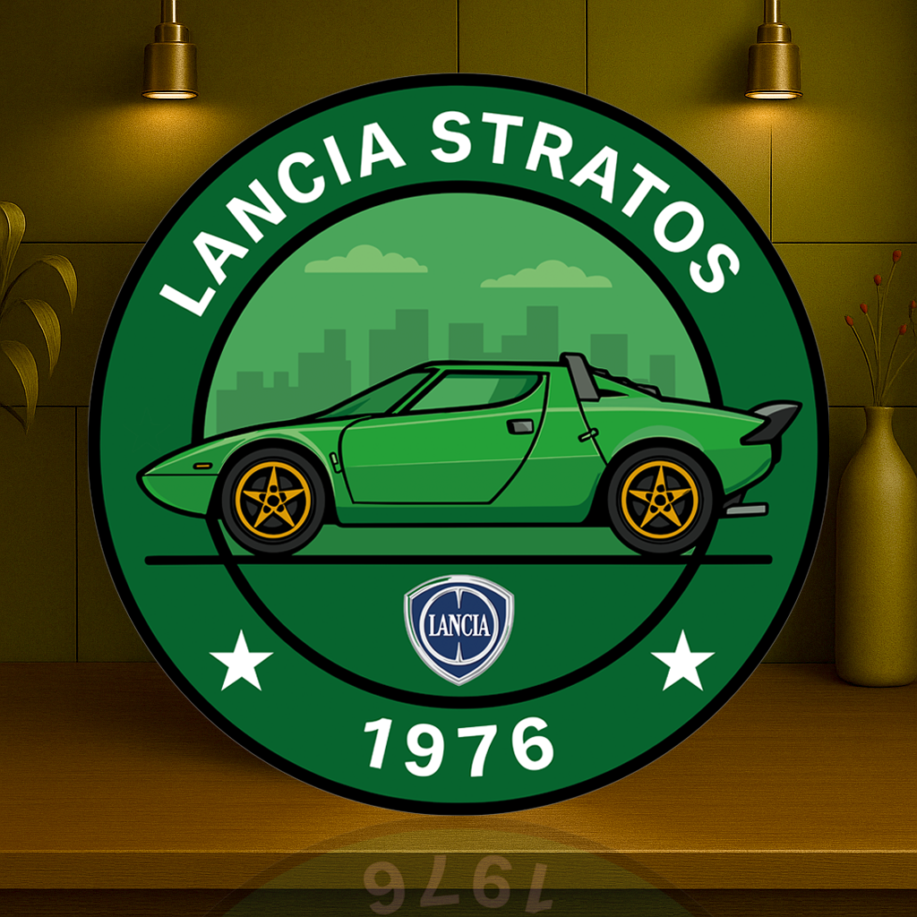 Lancia Stratos (1976) Rally Legend Reimagined Metal Tabela