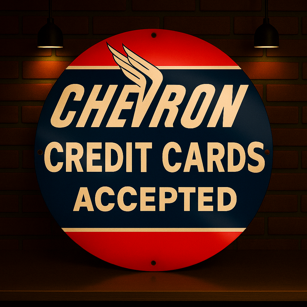 Chevron Credit Cards Accepted Metal Tabela