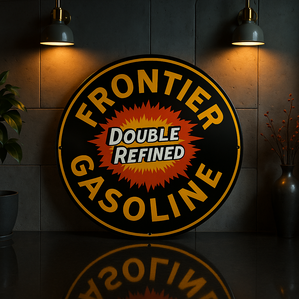 Frontier Gasoline - Double Refined Retro Style Metal Tabela