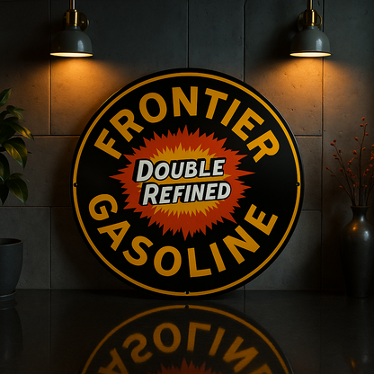 Frontier Gasoline - Double Refined Retro Style Metal Tabela