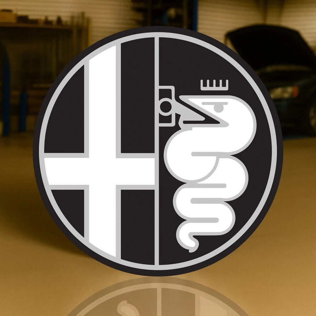 Alfa Romeo Logo -2015-Present Black & White Minimalist Emblem Metal Tabela