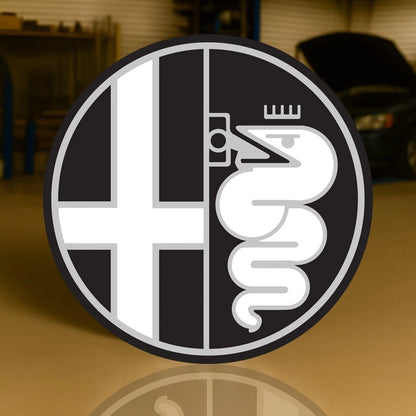 Alfa Romeo Logo -2015-Present Black & White Minimalist Emblem Metal Tabela