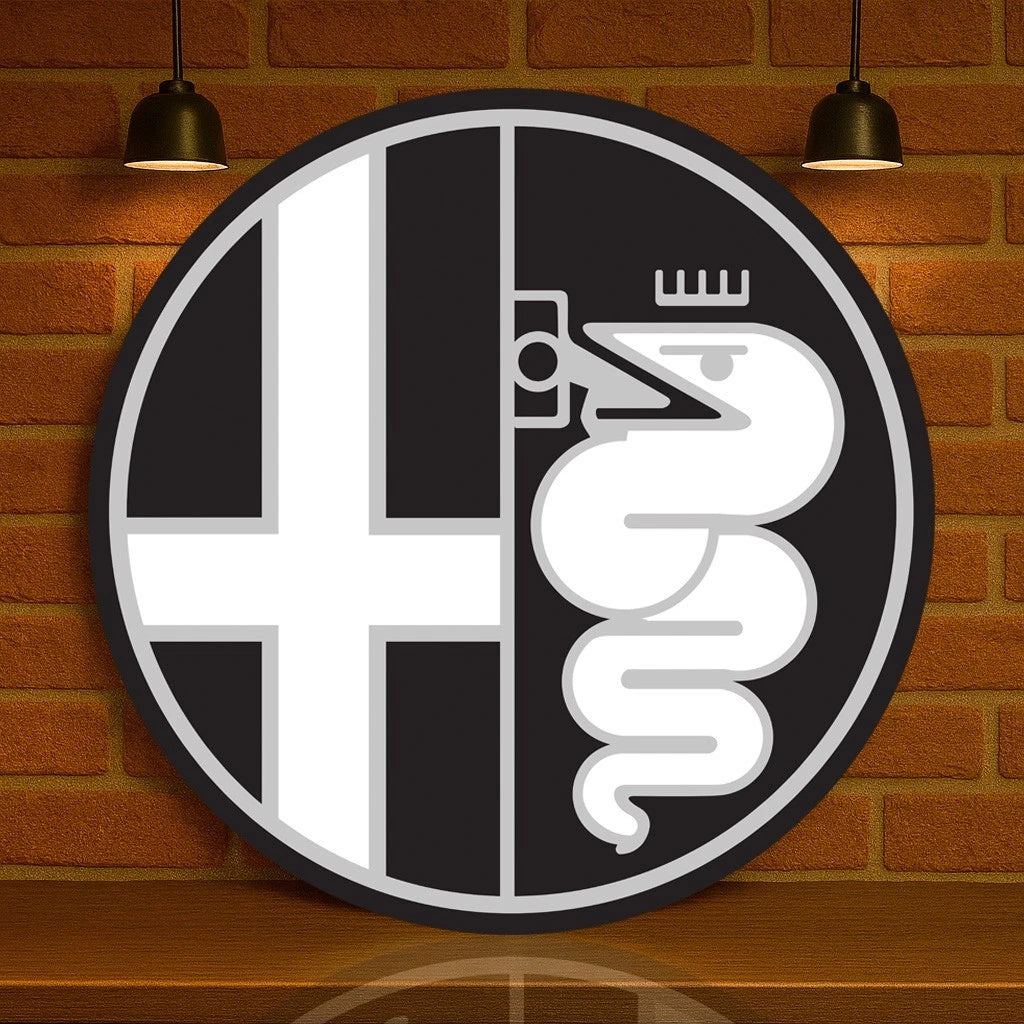 Alfa Romeo Logo -2015-Present Black & White Minimalist Emblem Metal Tabela