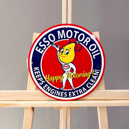 Esso Motor Oil Happy Motoring Female Mascot Metal Tabela
